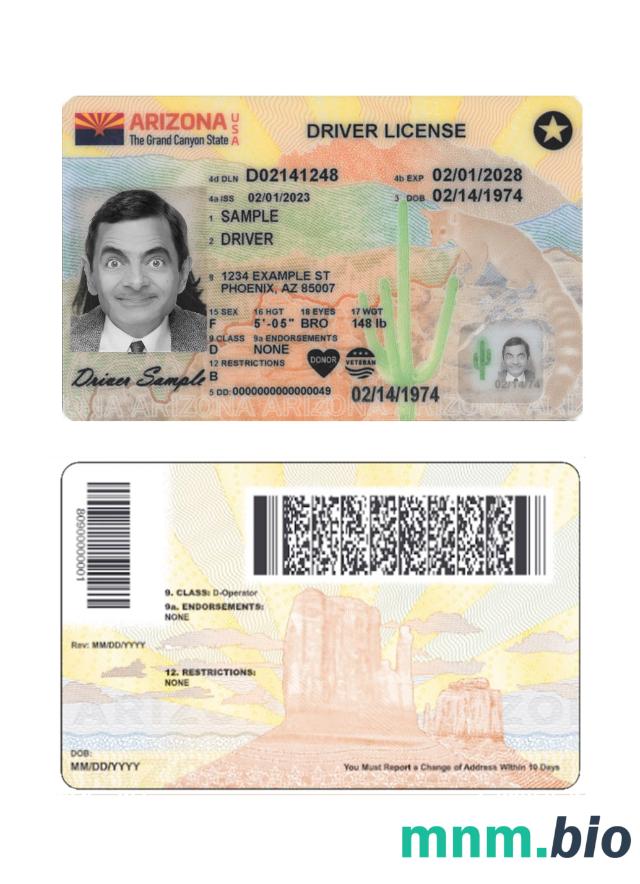 Prawo jazdy USA Arizona 2023-obecnie ze wszystkimi czcionkami